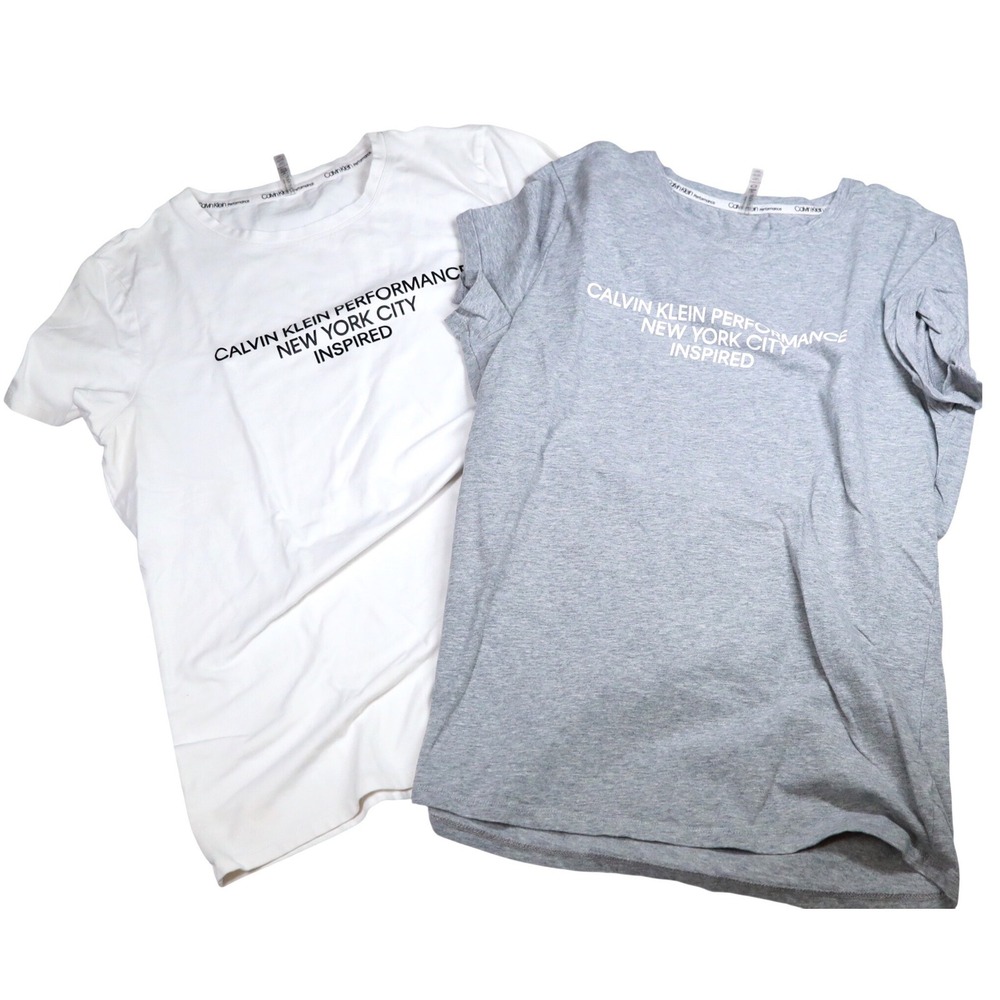 Lot of 2 Calvin Klein Performance T-Shirt Womens XL White Grey NYC Crew Neck